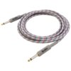 Na zdjęciu znajduje się szary kabel z wtykami Jack 6.3 mm, o długości 3 metrów, opleciony materiałem z czerwonymi i niebieskimi wzorami. Na obu końcach kabla widnieje napis "BlackBird".