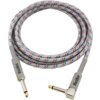 Na zdjęciu znajduje się szary kabel z kolorowymi akcentami, zakończony dwoma wtykami Jack 6.3 mm, z których jeden jest kątowy. Na obu końcówkach widnieje napis "Blackbird".