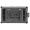 Szary monitor podglądowy VILTROX DC-A1 7" z widocznym miejscem na baterię oznaczoną jako "Battery type: NP-F550/750/770 Series". Na obudowie znajdują się napisy "VILTROX", "DC-A1" oraz informacje o zasilaniu i certyfikatach, takie jak "DC ADAPTER" i "Made in China".