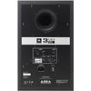 Czarne tylne panele monitora aktywnego z widocznymi złączami i pokrętłami, na górze napis "JBL 3 Series MkII Powered Studio Monitors". Poniżej znajdują się złącza "Balanced Input", "Input Sensitivity", pokrętła "Boundary EQ" oraz "Volume", a także włączni