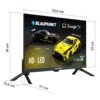 Telewizor marki BLAUPUNKT z ekranem 24 cale, oznaczony jako model WGC5500, z funkcją Google TV, wyświetla obraz dwóch samochodów wyścigowych z logo "IRON LYNX MOTORSPORT LAB". Na ekranie widoczne są napisy "HD", "LED" oraz wymiary telewizora: 53,6 cm szer