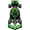 Zestaw klocków przedstawia model samochodu wyścigowego w kolorach zielonym i czarnym, z widocznymi napisami "KICK", "ZHOU", "cielo", "24", "SINGHA", "PIRELLI", "Marelli" oraz logo "K". Na modelu znajdują się również inne drobne detale i oznaczenia, które 