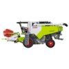 Model plastikowego kombajnu zdalnie sterowanego, z widocznymi napisami "CLAAS" oraz "370 DOMINATOR" na bocznej części maszyny. Kombajn ma czerwone koła, zielono-szare elementy konstrukcyjne i szczegółowe detale, takie jak drabinka i rury.