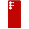 Czerwone etui na telefon z wycięciami na aparat i przyciski, przeznaczone do modelu Samsung Galaxy S25 Ultra. Produkt wykonany jest z silikonu i ma gładką powierzchnię.