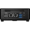 Czarny komputer z widocznymi portami: HDMI, Display port, dwa porty Ethernet oznaczone jako 2.5G i 1G, dwa porty USB oznaczone jako SS10 oraz gniazdo zasilania. Na obudowie znajdują się otwory wentylacyjne.