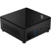 Czarny, kompaktowy komputer z widocznymi portami USB, portem audio i przyciskiem zasilania na przednim panelu. Na górnej powierzchni znajduje się logo MSI.