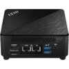 Czarny komputer z widocznymi portami: HDMI, Display port, dwa porty Ethernet oznaczone jako 2.5G i 1G, dwa porty USB oznaczone jako SS10 oraz gniazdo zasilania. Na górnej części obudowy znajduje się logo "MSI".