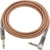 Zdjęcie przedstawia kabel audio z plecionym, pomarańczowo-szarym oplotem, zakończony dwoma wtykami Jack 6.3 mm, z których jeden jest prosty, a drugi kątowy. Na obudowach wtyków widnieje napis "BlackBird".