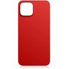 Czerwone etui wykonane z silikonu jest pokazane obok smartfona, na którym widoczne są dwa obiektywy aparatu i logo w kształcie nadgryzionego jabłka. Etui ma wycięcie na aparat, które jest wyraźnie zaznaczone.