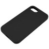Czarne etui na telefon z wycięciem na aparat i przyciski boczne, wykonane z gładkiego materiału. Na dolnej krawędzi widoczne są otwory na głośnik i port ładowania.