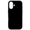 Czarne etui na telefon z wycięciem na aparat i dodatkowym mniejszym otworem. Produkt jest przeznaczony do Apple iPhone 16 i posiada funkcję MagSafe.