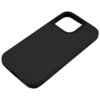 Czarne etui na telefon z wycięciem na aparat i przyciski boczne, wykonane z gładkiego materiału. Produkt nie posiada widocznych napisów ani logo.