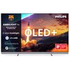 Na zdjęciu widoczny jest telewizor z ekranem wyświetlającym obraz startującej rakiety na tle kolorowego nieba, z tekstem: "AMBILIGHT tv MAIN PARTNER OF FC BARCELONA, 4-sided Ambilight, 4K UltraHD, Sound by Bowers & Wilkins, AI Intelligent Picture Engine, 