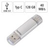 Pendrive HAMA C-Laeta 128GB, USB-C/USB 3.1 Gen. 1 (USB 3.0), Odczyt 70 MB/s Srebrny Maksymalna prędkość zapisu [Mb/s] 40