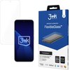 Na zdjęciu znajduje się opakowanie produktu "3mk Protection FlexibleGlass" oraz smartfon z nałożonym szkłem ochronnym. Na opakowaniu widnieje napis "premium protection FlexibleGlass™", a poniżej znajdują się informacje o właściwościach szkła, takie jak "A