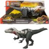 Na zdjęciu znajduje się figurka dinozaura o nazwie "Chilantaisaurus" z serii "Jurassic World Rebirth", umieszczona w opakowaniu z grafiką przedstawiającą dinozaura na tle lasu. Na opakowaniu widnieje logo "Jurassic World" oraz napis "Gigantic Thrashers" i