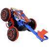 Zdalnie sterowany samochód Hot Wheels Monster Trucks Shark Wspinacz JFR39 w kolorach pomarańczowym i niebieskim, z dużymi kołami z napisem "HOT WHEELS" na oponach. Na karoserii widoczny jest motyw rekina oraz napis "Monster Trucks".