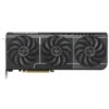 Czarna karta graficzna z trzema dużymi wentylatorami, na których widoczne są napisy "PRIME" i "ASUS". Na górnej krawędzi karty znajduje się napis "RADEON".