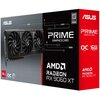 Pudełko karty graficznej z widocznym modelem karty z trzema wentylatorami. Na opakowaniu znajdują się napisy: "ASUS", "PRIME GRAPHICS CARD", "OC Edition", "16GB GDDR6 Memory", "AMD RADEON RX 9060 XT".