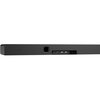 Czarny soundbar z widocznymi portami z tyłu, w tym dwoma portami HDMI i jednym portem USB. Obok portów znajduje się otwór bass reflex.