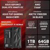 Na zdjęciu znajduje się komputer MAD DOG DIAXID605F-A18DB64 z opisem specyfikacji: karta graficzna ASUS GeForce Dual RTX 5060Ti OC, procesor AMD 7500F, płyta główna ASUS TUF Gaming B650-E WiFi, chłodzenie Arctic Freezer 36 Black, zasilanie Endorfy Vero L5