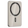 Prostokątny, złoty powerbank z zaokrąglonymi krawędziami, na którego powierzchni widnieje okrągły wzór z napisem "Magnetic Wireless Power Bank". Na środku znajduje się duża cyfra "0".