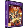 Na zdjęciu znajduje się fioletowe opakowanie z napisem "EVERCADE" na górze oraz "NEOGEO ARCADE 1" poniżej, z ilustracją postaci trzymającej broń i otoczonej okładkami gier. W dolnym rogu widnieje oznaczenie wiekowe "16" oraz informacja "6 GAMES INCLUDED".