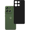 Zielony telefon z trzema obiektywami aparatu i logo Motorola obok czarnego etui z czterema wycięciami na obiektywy.