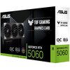 Pudełko przedstawia kartę graficzną z trzema wentylatorami, z logo ASUS i TUF Gaming. Na opakowaniu widnieją napisy: "TUF Gaming Graphics Card", "OC Edition", "8GB GDDR7 Memory", "GEFORCE RTX 5060", "DLSS 4 | Ray Tracing | Reflex | Studio", oraz logo NVID