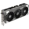 Karta graficzna z trzema dużymi wentylatorami, na których widoczne są logotypy. Na obudowie karty znajdują się napisy: "GEFORCE RTX", "TUF GAMING", "ASUS" oraz "SET THE GAME TRILOGY".