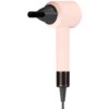 Różowa suszarka do włosów z czarną dyszą i perforowanym uchwytem, z widocznym przewodem zasilającym. Produkt to "Suszarka BEAUTIFLY DryFinity Rose 1600W".