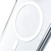 Przezroczyste etui z widocznym okrągłym wzorem i logo w tle. Etui ma gładką powierzchnię i jest przeznaczone do telefonu.