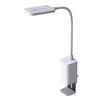 Na zdjęciu znajduje się biała lampa biurkowa z elastycznym ramieniem i prostokątną głowicą, na której widnieje logo "FOREVER LIGHT". Podstawa lampy ma klips do mocowania i przycisk zasilania na górze.
