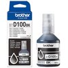 Na zdjęciu widoczny jest czarny tusz do drukarki marki Brother o pojemności 108 ml, oznaczony jako model BTD100BK. Opakowanie zawiera teksty: "brother at your side", "BTD100BK", "inkbenefit", oraz listę kompatybilnych modeli drukarek.