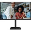Monitor AOC 27E4U o przekątnej 27 cali, rozdzielczości 1920x1080 pikseli, z matrycą IPS, częstotliwością odświeżania 120Hz i czasem reakcji 4 ms [GTG]. Na ekranie widoczne są dwie osoby w biurowym otoczeniu, a na ramce monitora znajduje się logo AOC.