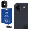 Na zdjęciu widoczna jest czarna nakładka na obiektyw telefonu oraz opakowanie z napisem "3mk Protection Lens Pro™ Protection for iPhone". Na opakowaniu znajdują się również ikony z oznaczeniami "1 pc." i "9H hardness".