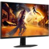 Monitor z wyświetlaczem przedstawiającym scenę z gry w stylu fantasy, z postacią w zbroi i mieczem na tle pustynnego miasta. Na ramce monitora widoczne jest logo "AOC".