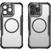 Na zdjęciu widoczne są dwa etui na telefon z czarnymi ramkami i szarym, teksturowanym tyłem z okrągłym wzorem pośrodku. Każde etui ma wycięcia na aparat i inne elementy telefonu.
