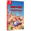 Okładka gry "Asterix & Obelix - Mission Babylon" na konsolę Nintendo Switch przedstawia kolorową ilustrację z postaciami Asterixa i Obelixa w dynamicznej scenie. Widoczne są logotypy Nintendo Switch oraz Microids, a także oznaczenie wiekowe 7 z adresem ww