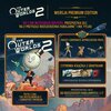 Okładka gry "The Outer Worlds 2 Premium Edition" na PS5 przedstawia postać z głową w kształcie księżyca, trzymającą zielony miecz świetlny, stojącą na kolorowym krajobrazie kosmicznym. Na grafice widnieją napisy: "Wersja Premium Edition", "Do 5 dni wcześn