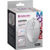 Opakowanie produktu "Mysz DEFENDER Azora MB-241 Biały" przedstawia biały przewodowy model myszy z silikonowym kółkiem przewijania i podświetleniem w kolorach tęczy. Na opakowaniu widnieje logo "defender" oraz napis "1200 dpi".