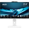 Monitor komputera z logo "MSI" na górze ekranu, wyświetlający niebieską grafikę i tekst: "23.8'' All-in-One PC". Na dole ekranu znajdują się ikony z napisami: "EyesErgo", "Anti-Flicker Less Blue Light", "100 Hz High Refresh Rate", "Adjustable Stand", "DDR5 Memory", "TPM Support", "Full HD Webcam", "Windows Hello", "MSI Cloud Center".