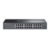 Czarny switch sieciowy z logo "TP-Link | Omada" na górze, posiadający 24 porty Ethernet na przednim panelu. Po prawej stronie widoczny jest model "ES224G" oraz napis "24-Port Gigabit Easy Management Switch".