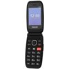 Telefon z klapką marki maxcom, model MM828L, z wyświetlaczem pokazującym godzinę 12:00, datę 12.11.2024 i dzień tygodnia "Tue". Na klawiaturze widoczne są duże przyciski z cyframi, literami oraz przycisk SOS.