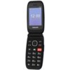 Telefon z klapką marki Maxcom, model MM828L, z wyświetlaczem pokazującym godzinę 12:00 i datę 12.11.2024, z widocznymi ikonami zasięgu i baterii oraz przyciskami numerycznymi, w tym przyciskiem SOS. Na ekranie widnieją napisy "Menu" i "Contact".