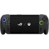 Przedstawiono czarną konsolę do gier z wyświetlaczem, na którym widoczne są logo ROG oraz Xbox. Po obu stronach ekranu znajdują się przyciski i joysticki, a na obudowie widnieje napis "ROG".