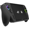 Czarna konsola do gier z wyświetlaczem, na którym widoczne są loga ROG i Xbox. Urządzenie posiada kolorowe podświetlenie wokół analogowych drążków oraz tekst "ROG" na dolnej krawędzi ekranu.