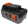 Czarny akumulator z pomarańczowymi elementami, na którym widnieje napis: "BLACK+DECKER POWER CONNECT LITHIUM 18V 5.0 AH". Produkt ma prostokątny kształt z zaokrąglonymi krawędziami.