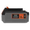 Szary akumulator z czarnymi i pomarańczowymi elementami, na którym widnieje napis "BLACK+DECKER POWER CONNECT LITHIUM 18V 5.0 AH". Produkt ma prostokątny kształt z widocznymi żebrowaniami na obudowie.