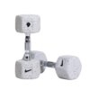 Na zdjęciu widoczne są dwie szare hantle z kolorowymi kropkami, każda o masie 6 kg, z metalowym uchwytem. Na hantlach znajduje się logo Nike.